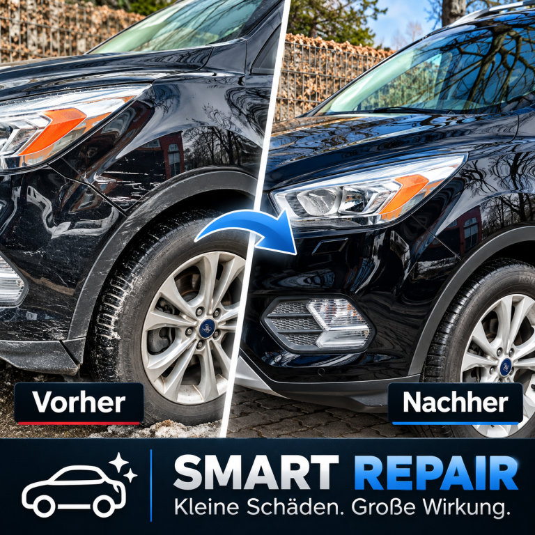 Smart Repair in Hamburg-Jenfeld – kleine Schäden professionell beseitigen Vorher-Nachher-Vergleich einer Smart-Repair-Reparatur an einem schwarzen Auto